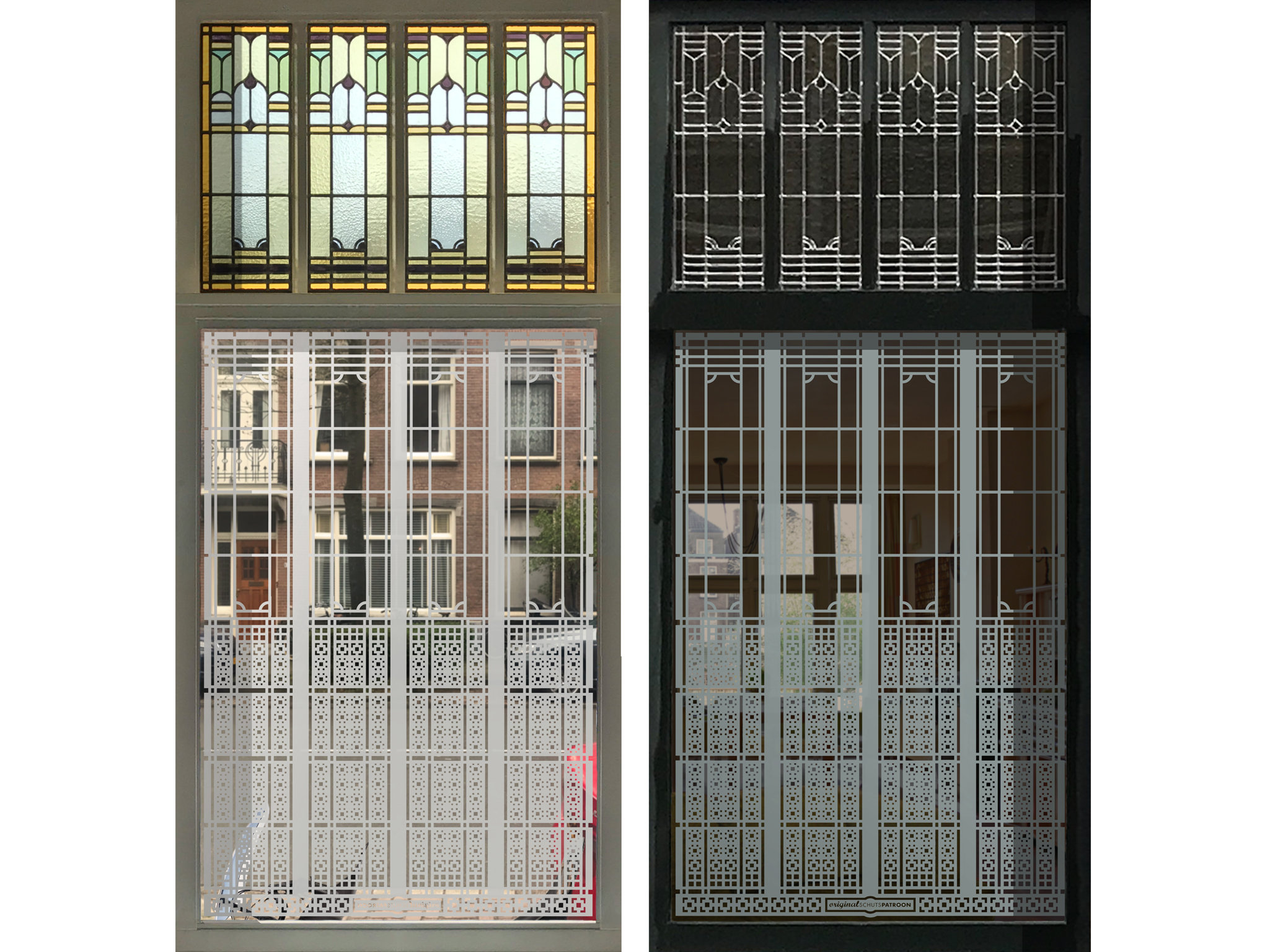 raamfolie ontwerp voor woonkamer binnen- en buitenaanzicht