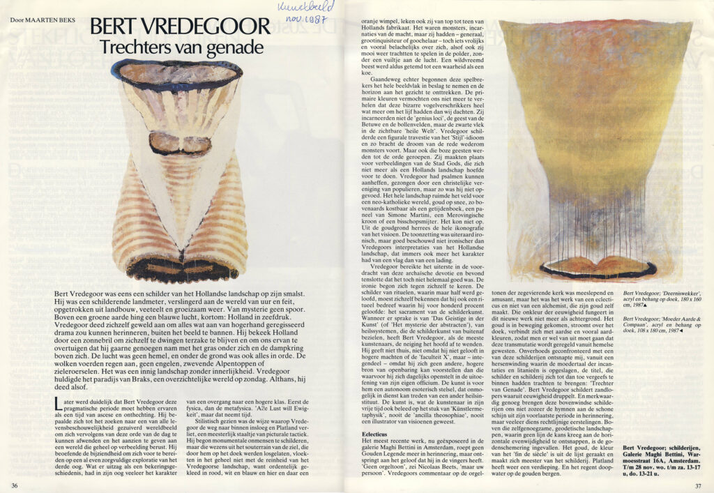 Artikel over kunstenaar Bert Vredegoor in tijdschrift Kunstbeeld
