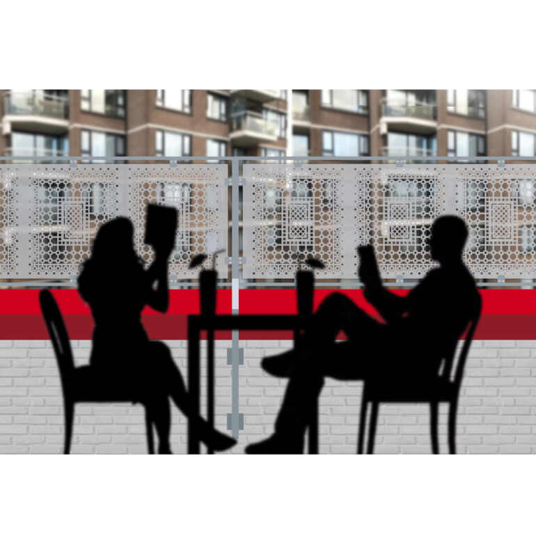 Visualisatie van raamfolie op een balkon